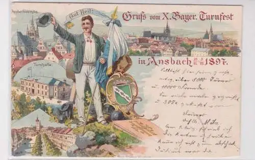 39547 Ak Lithographie Gruß vom X.Bayer.Turnfest in Ansbach 1897