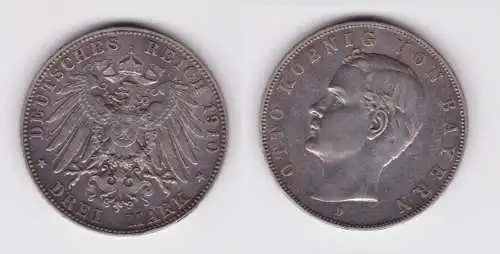 3 Mark Silbermünze Bayern König Otto 1910 Jäger 47 ss+ (123236)