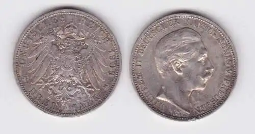 3 Mark Silbermünze Preussen Kaiser Wilhelm II 1909 A Jäger 103 ss (116726)