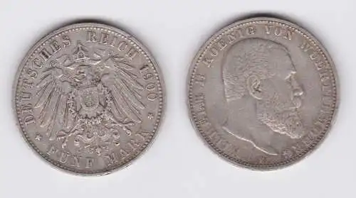 5 Mark Silbermünze Württemberg König Wilhelm II 1900 Jäger 176 ss (119145)