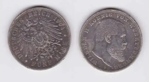 5 Mark Silbermünze Württemberg König Wilhelm II 1904 Jäger 176 ss (115913)