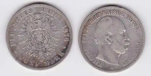 5 Mark Silbermünze Preussen Wilhelm I 1876 B Jäger 97 f.ss (115739)