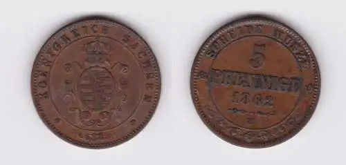 5 Pfennig Kupfer Münze Sachsen 1862 B (138790)