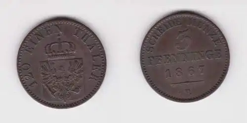 3 Pfennig Kupfer Münze Preussen 1867 B ss (138766)