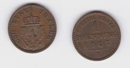 1 Pfennig Bronze Münze Preussen 1867 B f.vz (130676)