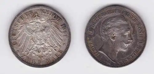 2 Mark Silbermünze Preussen Kaiser Wilhelm II 1911 Jäger 102 ss+ (147438)