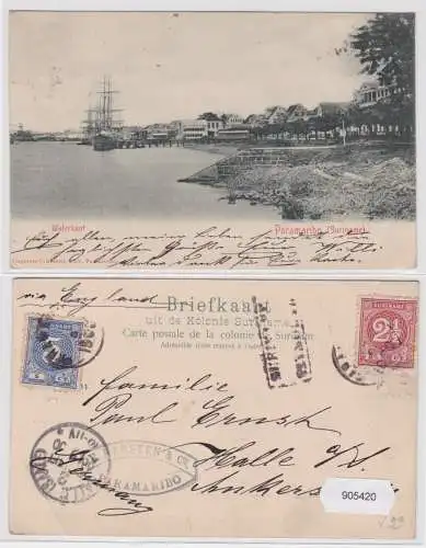 905420 AK Paramaribo (Suriname) - Waterkant, Uferpromenade und Segelschiffe 1900