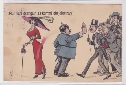 81512 Humor Ak "Nur nicht drängeln, es kommt ein jeder ran!" 1913