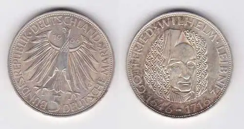 5 Mark Silber Münze Deutschland Gottfried Wilhelm Leibniz 1966 D (159551)