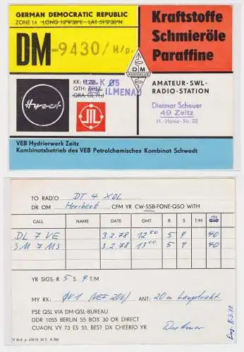 02392 QSL Karte Amateur Funker DDR VEB Petrochemisches Kombinat Schwedt 1978