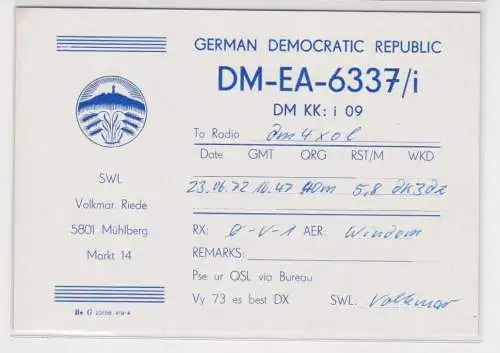 04060 QSL Karte Funker DDR Mühlberg an der Elbe 1972