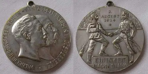 versilberte Medaille Bündnis Deutschland Österreich 1.Weltkrieg 1914 (162617)