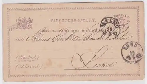 92161 seltene Ganzsachen Postkarte Schweden 6 Öre nach Lund 1883