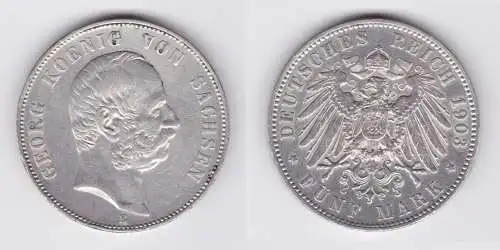 5 Mark Silbermünze Sachsen König Georg 1903 Jäger 130 ss/vz (162627)