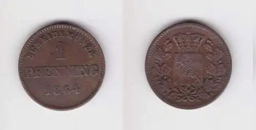 1 Pfennig Kupfer Münze Bayern 1864 (161235)