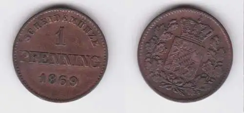 1 Pfennig Kupfer Münze Bayern 1869 (161367)