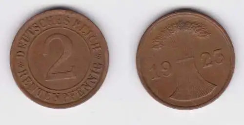 2 Rentenpfennig Kupfer Münze Deutsches Reich 1923 F Jäger 307 ss+ (154118)