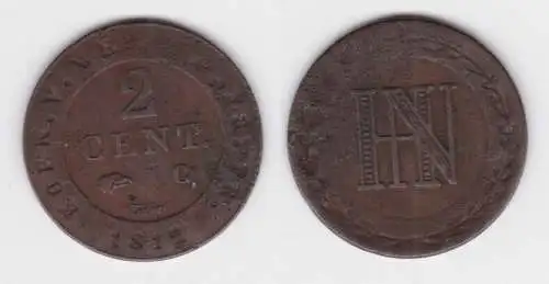 2 Centimes Kupfer Münze Westfalen 1812 C f.ss (143004)