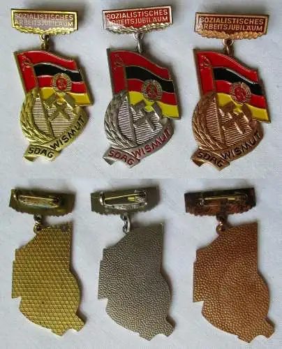 3 DDR Abzeichen SDAG Wismut Sozialistisches Arbeitsjubiläum Gold, Silber, Bronze