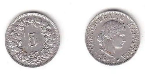 5 Rappen Nickel Münze Schweiz 1947 B (114592)