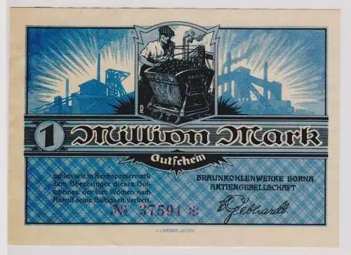 1 Million Mark Banknote Braunkohlenwerke Borna um 1923 (120302)