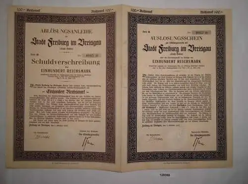 100 Reichsmark Auslosungsschein Stadt Freiburg im Breisgau 5.Okt. 1927 (128388)