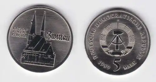 DDR Gedenk Münze 5 Mark Zwickau Katharinenkirche 1989 Stempelglanz (122709)