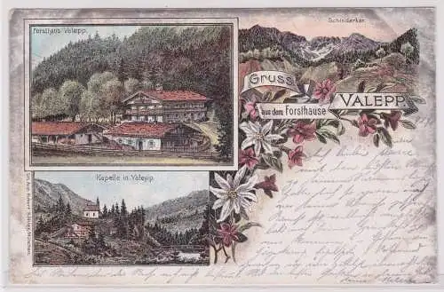 900843 AK Gruss aus dem Forsthause Valepp - Kapelle, Schinderkar 1898