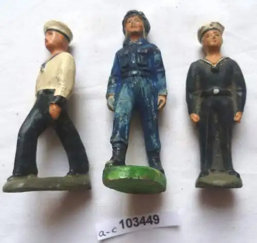 3 DDR Spielzeug Figuren Lineol Masse Panzerfahrer Matrosen um 1950