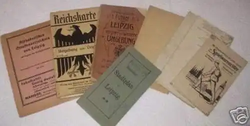 7 alte Landkarten uä. Leipzig, Halle, Thüringen um 1920