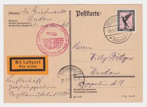 94776 Zeppelinpost Luftschiff LZ 127 Graf Zeppelin Vogtlandfahrt 1930