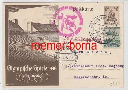 75040 Zeppelin Ganzsachenkarte Luftschiff Hindenburg Olympiafahrt Berlin 1936