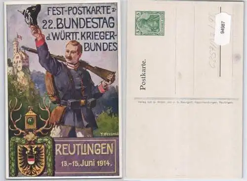 94987 DR Ganzsachen Postkarte PP27/ C257/2 Kriegerbundestag Reutlingen 1914