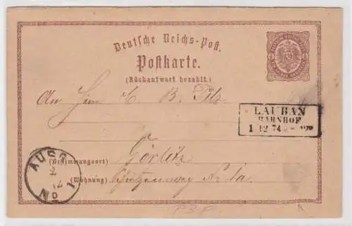 97466 DR Ganzsachen Postkarte Plattenfehler P3F Lauban nach Görlitz 1874