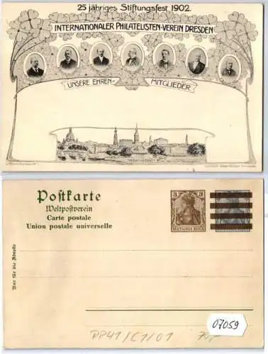 07059 DR Ganzsachen Postkarte PP41/ C1/01 int. Philatelistenverein Dresden 1902