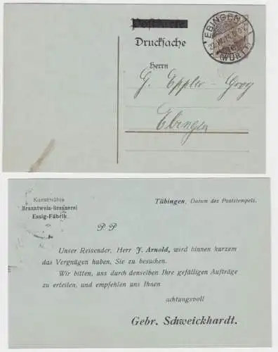 97840 DR Ganzsache Postkarte P89 Zudruck Gebr. Schweickhardt Tübingen 1914