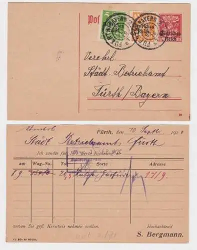 97852 DR Ganzsache Postkarte P125 Zudruck Bestellung S. Bergmann Fürth 1920