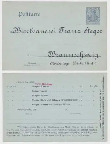 91402 DR Ganzsachen Postkarte P57Y Zudruck Bierbrauerei F. Steger Braunschweig