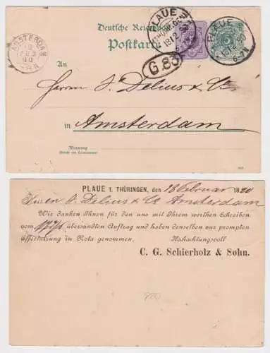 96462 DR Ganzsache Postkarte P20 Zudruck C.G. Schierholz & Sohn Plaue 1890