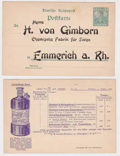 64375 DR Ganzsachen Postkarte P50 Zudruck H. von Gimborn Chem. Fabrik Emmerich