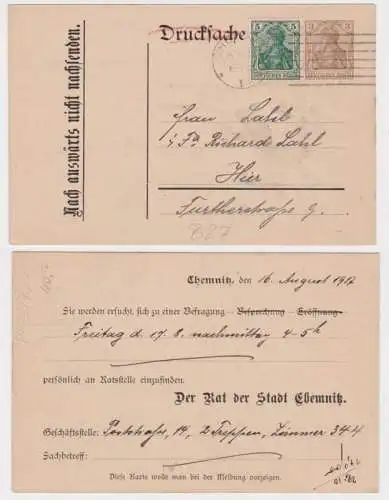 35367 Privat Ganzsachen Postkarte PP23/ B27 Zudruck Rat der Stadt Chemnitz 1917