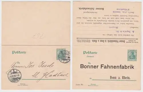 68927 DR Ganzsache Postkarte P67 Zudruck Bonner Fahnenfabrik Hoflieferant 1908