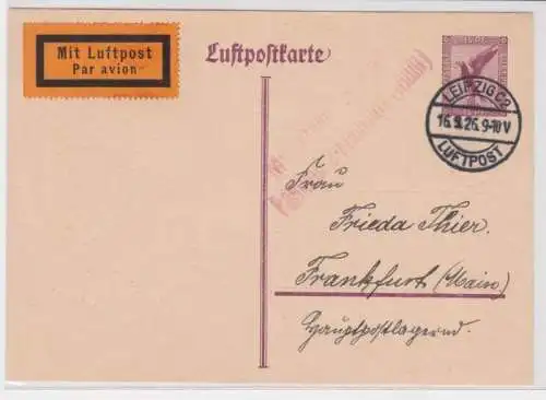 29861 Ganzsache Luftpostkarte Leipzig nach Postamt 2 Frankfurt am Main 1926