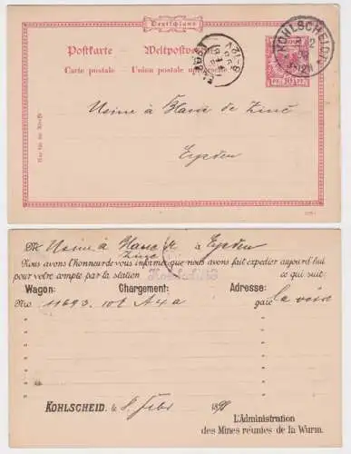 98872 Ganzsachen Postkarte P37 Zudruck vereinte Minenverwaltung Kohlscheid 1898