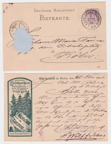 84798 DR Ganzsachen Postkarte P12 Zudruck Kiefer-Nadeln-Wasser Karlsruhe 1886