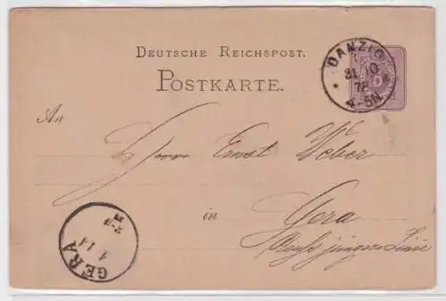 97593 DR Ganzsachen Postkarte P5 II Plattenfehler Danzig nach Gera 1878