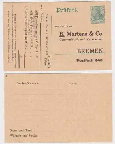 97827 DR Ganzsachen Postkarte P90 Zudruck B. Martens & Co. Cigarren-Fabrik Breme