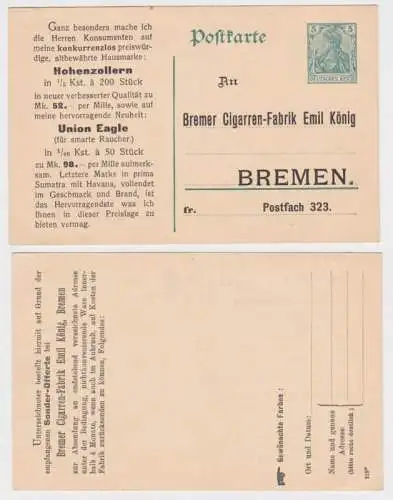 97830 DR Ganzsachen Postkarte P90 Zudruck Cigarren-Fabrik Emil König Bremen