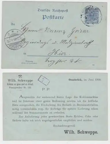 97856 DR Ganzsachen Postkarte P40 Zudruck Wilh. Schweppe Kohle Osnabrück 1900