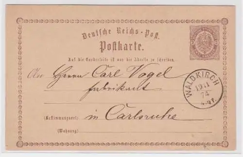 97115 DR Ganzsachen Postkarte P2 Plattenfehler Waldkirch nach Carlsruhe 1874